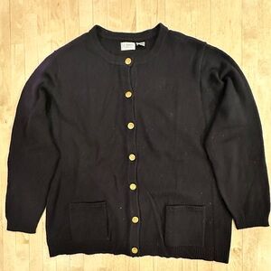 Liz Baker Classic Black Cardigan with Gold Accents